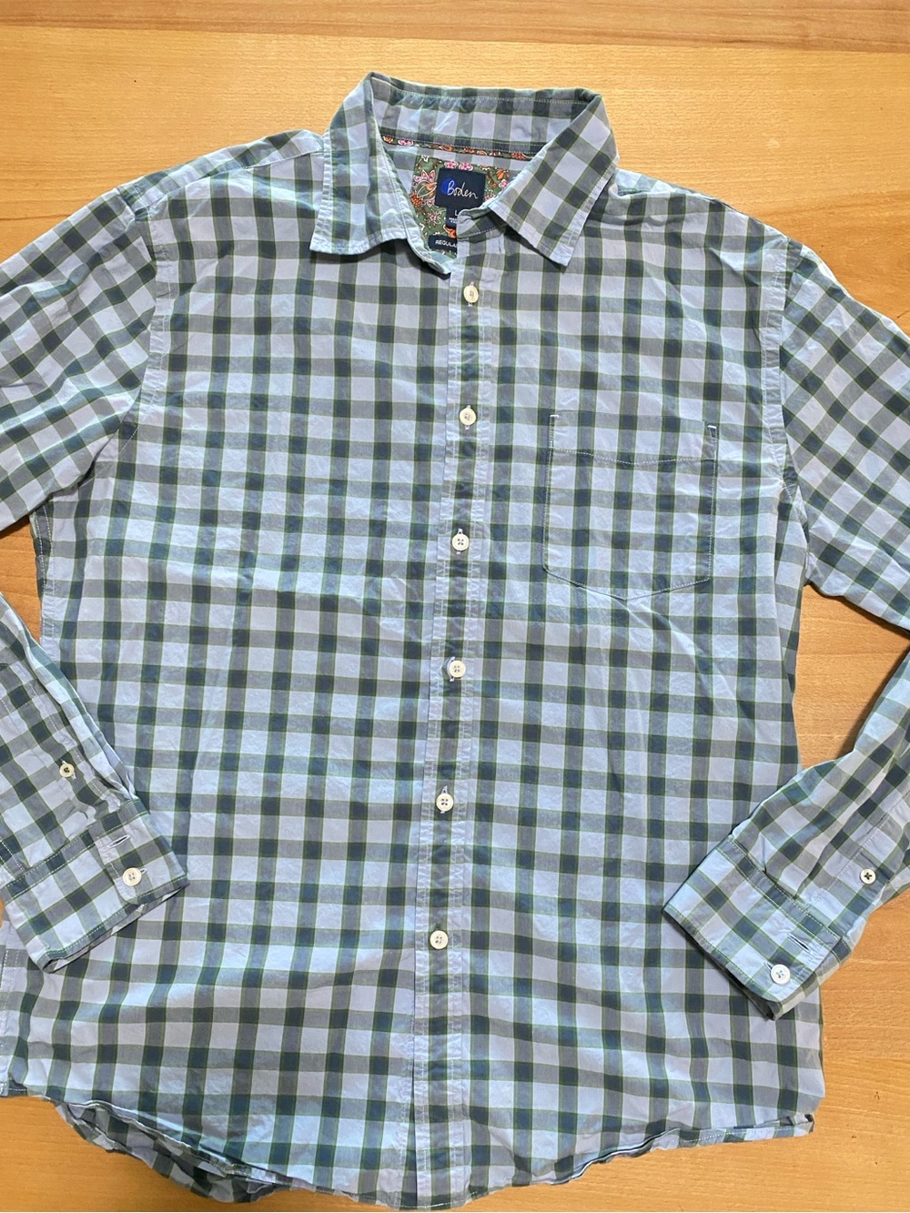 Boden Causal Blue Green Plaid Long-Sleeve Button-Up Shirt Large